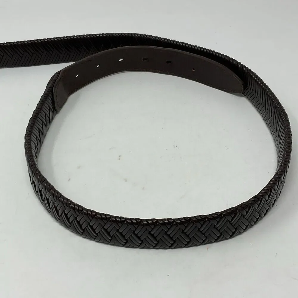Columbia Sporting Goods Brown Leather Belt Mens 38/95 Laced Braid Pewter Buckle‎